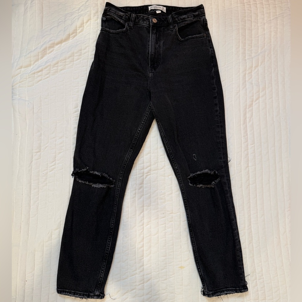 Abercrombie & Fitch The Mom High Rise Curve Love Black Jeans Size 26 2R - Picture 3 of 5
